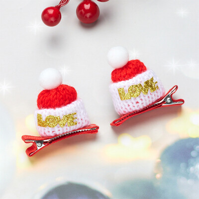 2 részes kézzel készített kötött karácsonyi sapka hajcsat, LOVE letter karácsonyi kisállat kutya fejpánt, macska fejpánt, kis állat kiegészítők