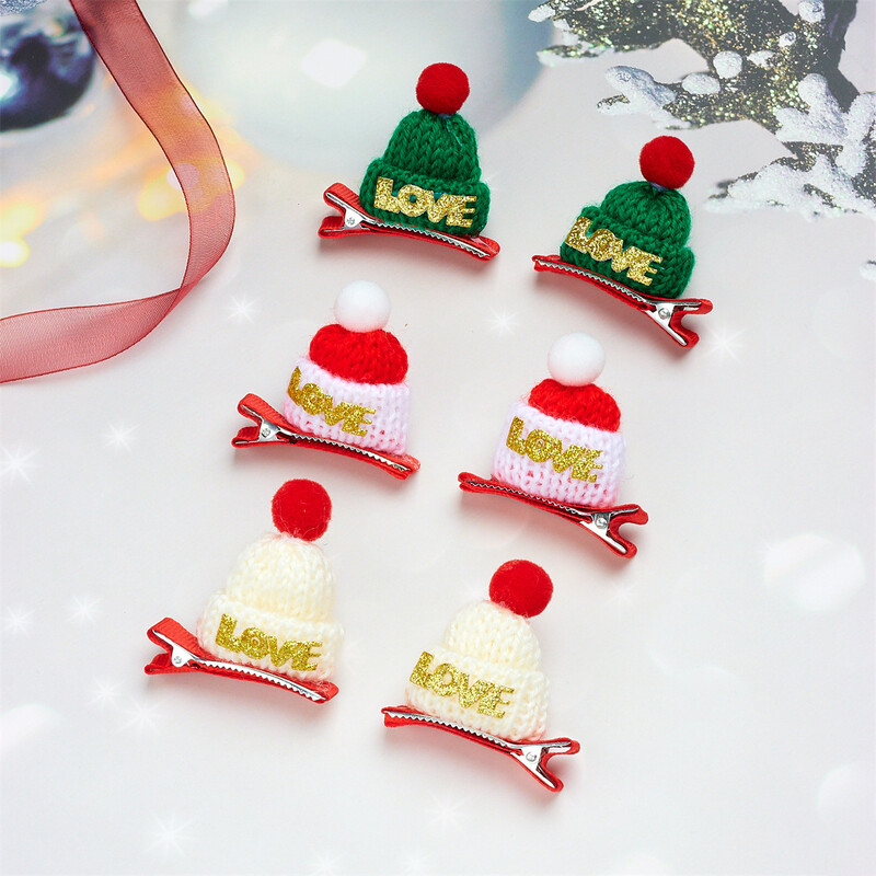 2 részes kézzel készített kötött karácsonyi sapka hajcsat, LOVE letter karácsonyi kisállat kutya fejpánt, macska fejpánt, kis állat kiegészítők
