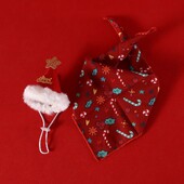 2 buc. Accesorii pentru rochie pentru pisicuțe drăguțe pentru brad de Crăciun liliac triunghi eșarfă pisică set de pălărie cu bavete de Crăciun, copac pentru câine din pâslă