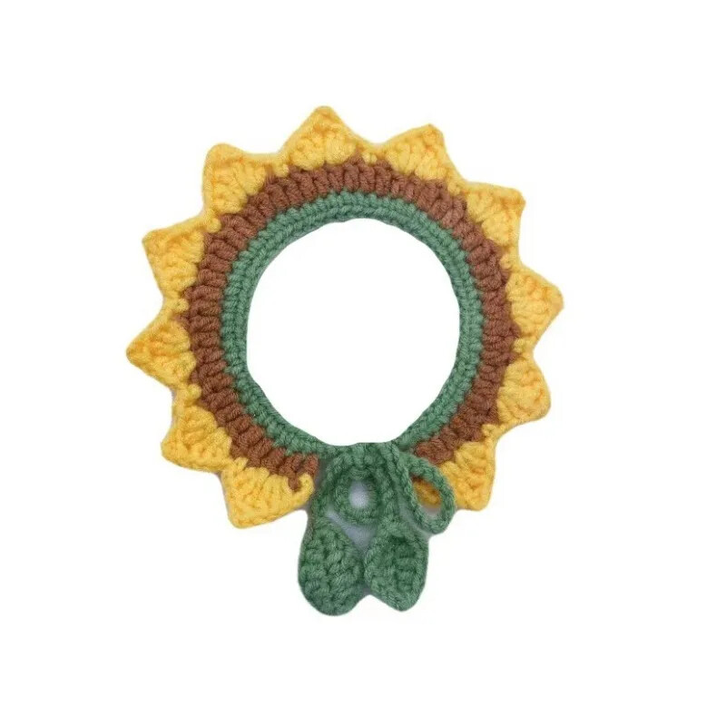 Guler pentru pisici Esarfă în formă de floarea-soarelui Guler drăguț croșetat manual Guler pentru câini mici Articole pentru animale de companie Accesorii pentru animale de companie