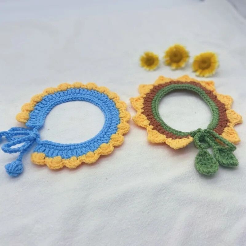 Guler pentru pisici Esarfă în formă de floarea-soarelui Guler drăguț croșetat manual Guler pentru câini mici Articole pentru animale de companie Accesorii pentru animale de companie