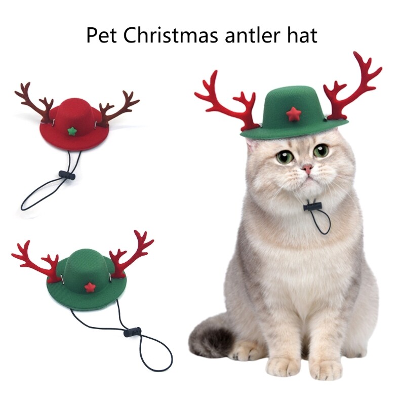 Graži gyvūnų raštų kepurė Žieminė naminių gyvūnėlių mada kepurė Kalėdinė elnių kepurė šuniukui kačiukams mažiems katinams šuo