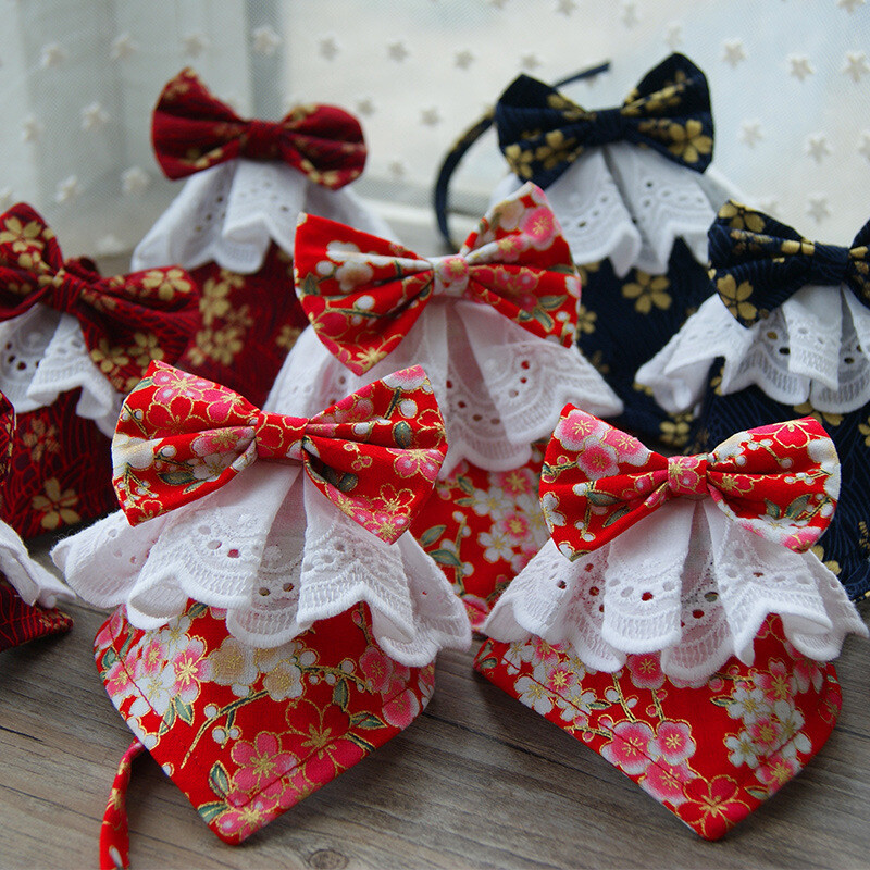 Japoniško stiliaus rankų darbo šunų nėriniuotas seilinukas su mielu peteliškės naminių šunų skara šuniukams, vidutinio dydžio šunims, naminių gyvūnėlių priedai