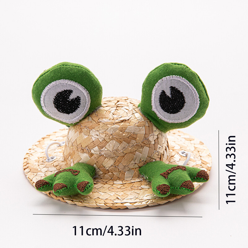 1 vnt. rankomis megzta varlių šiaudinė naminių šunų kepurė ir katės kepurė su reguliuojamu peties dirželiu. Kūrybiniai šunų ir kačių galvos apdangalai