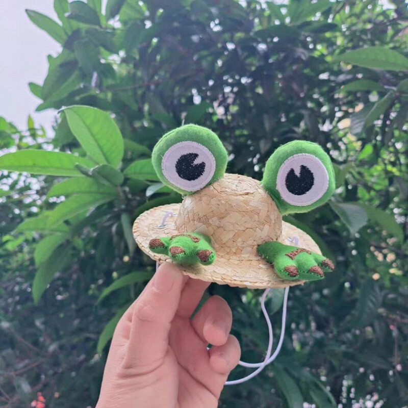 1 vnt. rankomis megzta varlių šiaudinė naminių šunų kepurė ir katės kepurė su reguliuojamu peties dirželiu. Kūrybiniai šunų ir kačių galvos apdangalai