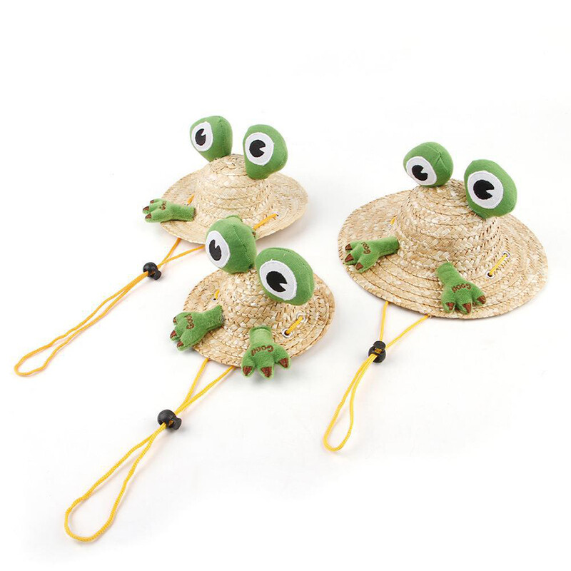 1 vnt. rankomis megzta varlių šiaudinė naminių šunų kepurė ir katės kepurė su reguliuojamu peties dirželiu. Kūrybiniai šunų ir kačių galvos apdangalai