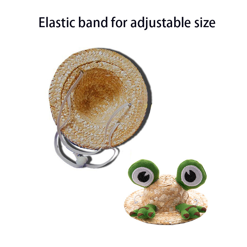 1 vnt. rankomis megzta varlių šiaudinė naminių šunų kepurė ir katės kepurė su reguliuojamu peties dirželiu. Kūrybiniai šunų ir kačių galvos apdangalai