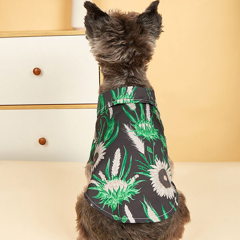 Nauji vasaros indai Šaunūs, gražūs šunų marškinėliai naminių gyvūnėlių drabužiai marginti lapais ir saulėgrąžomis Šunų drabužiai Karštai parduodami naminių gyvūnėlių drabužiai