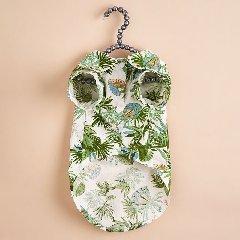 Nauji vasaros indai Pajūrio atostogų stiliaus šunų marškinėliai naminių gyvūnėlių drabužiai, marginti palmių lapais, šunų drabužiai, parduodami naminių gyvūnėlių drabužiai