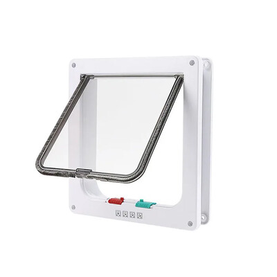 Šunų katės atvartos durys su 4 krypčių saugos užrakto atvartais, skirtomis šunų katėms Kačiukas ABS plastikinis mažų naminių gyvūnėlių vartų komplektas Kačių šunų vartų durys