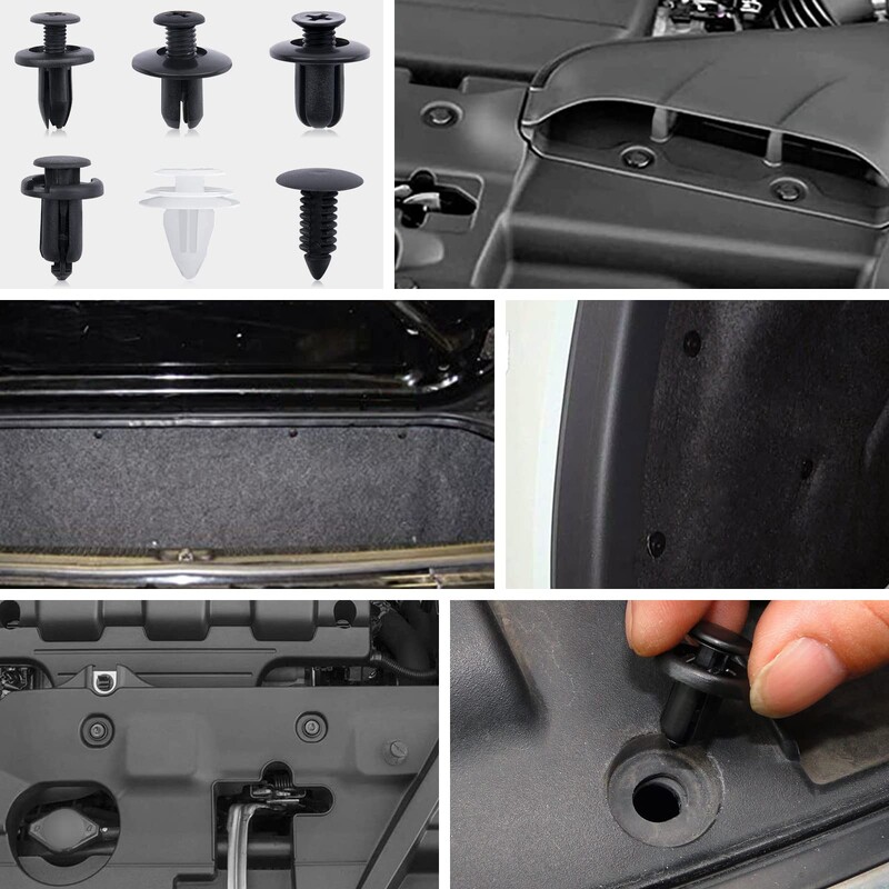 Plastikiniai kniedžių tvirtinimo elementai automobiliams Varžtai automobilių sparnams Buferio varžtai Gnybtai Kniedės automobilių salonams Plastikinių kaiščių priedai