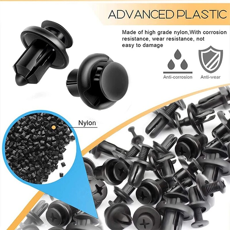 Plastikiniai kniedžių tvirtinimo elementai automobiliams Varžtai automobilių sparnams Buferio varžtai Gnybtai Kniedės automobilių salonams Plastikinių kaiščių priedai