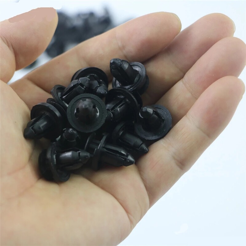 10/20/50gab 8mm diametrs 8mm melns transportlīdzekļa automašīnas bufera durvju panelis spārnu uzlikas klipi Stiprinājums plastmasas auto stiprinājumi kniedes skavas