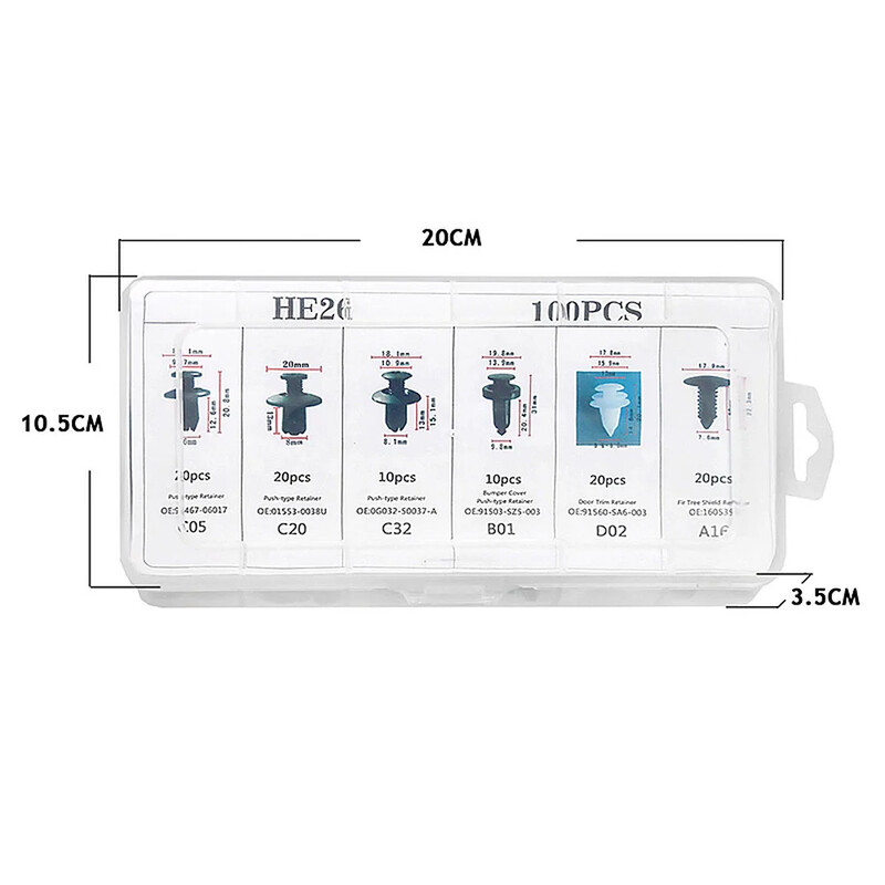 100 vnt. mišrus automatinis tvirtinimo elementas, automobilio kėbulo stūmimo laikiklis, kniedės buferio durų apdailos plokštės laikiklio tvirtinimo elementų rinkinys, automobilio priedai