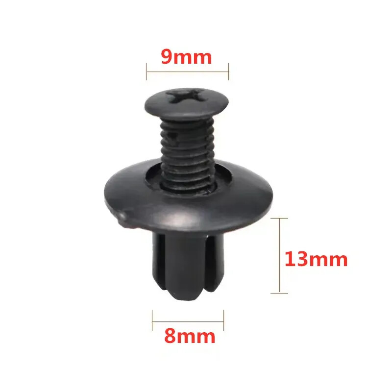 100 buc 8mm nituri din plastic elemente de fixare șurub bara de protecție pentru mașină nit negru clips de fixare auto pentru Toyota Focus Kia Nissan Yamaha