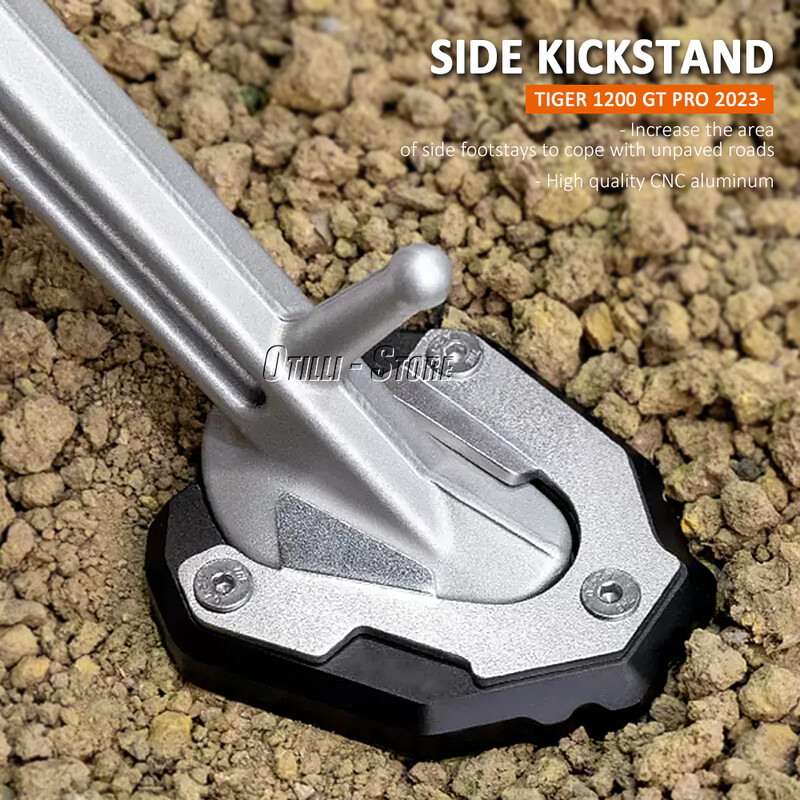 Naujas motociklo atraminio stovo ilgintuvas pėdos šoninio stovo prailginimo padas, neslystantis padidintas pagrindas, skirtas Tiger 1200 TIGER 1200 GT PRO 2023