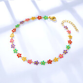 Nauja Boho spalvingai gėlėta kulkšnies apyrankė moterims, merginoms iš nerūdijančio plieno pėdų apyrankės vasaros paplūdimio vakarėliui, dovanoms papuošalų priedai