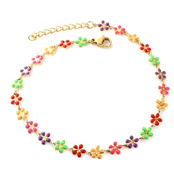 Νέο Boho Colorfully Flower Anklet για Γυναικεία Κορίτσια Βραχιόλια ποδιών από ανοξείδωτο ατσάλι Αξεσουάρ κοσμημάτων για δώρο καλοκαιρινής παραλίας