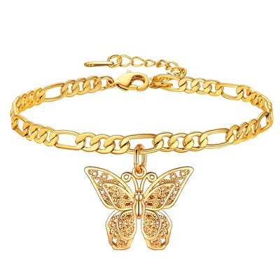 U7 hollow Out Butterfly Charm bokalánc női 4 mm-es Figaro lánc 8,5 hüvelykes 5 cm-es állítható hosszúságú strandékszerekkel