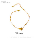 Yhpup stilingas grandinėlės karoliukas širdelės ankletas nerūdijančio plieno metalas, naujas vasaros bižuteris Barefoot Beach Auksinis ant kojų žavus papuošalas