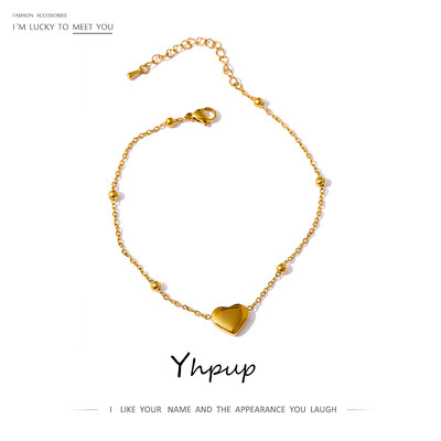 Yhpup Stilīga Ķēdes Pērlītes Sirds Anklet Nerūsējošā tērauda Metāla plēve Jauna Vasaras Bijoux Barefoot Beach Golden On Foot Charm Rotaslietas