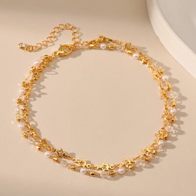 Variu dengtas 18K auksinis korėjietiškas Pentagram grandinės dizaino variantas. Romantiškas ir elegantiškas žavus papuošalas perlų apyrankės moterims