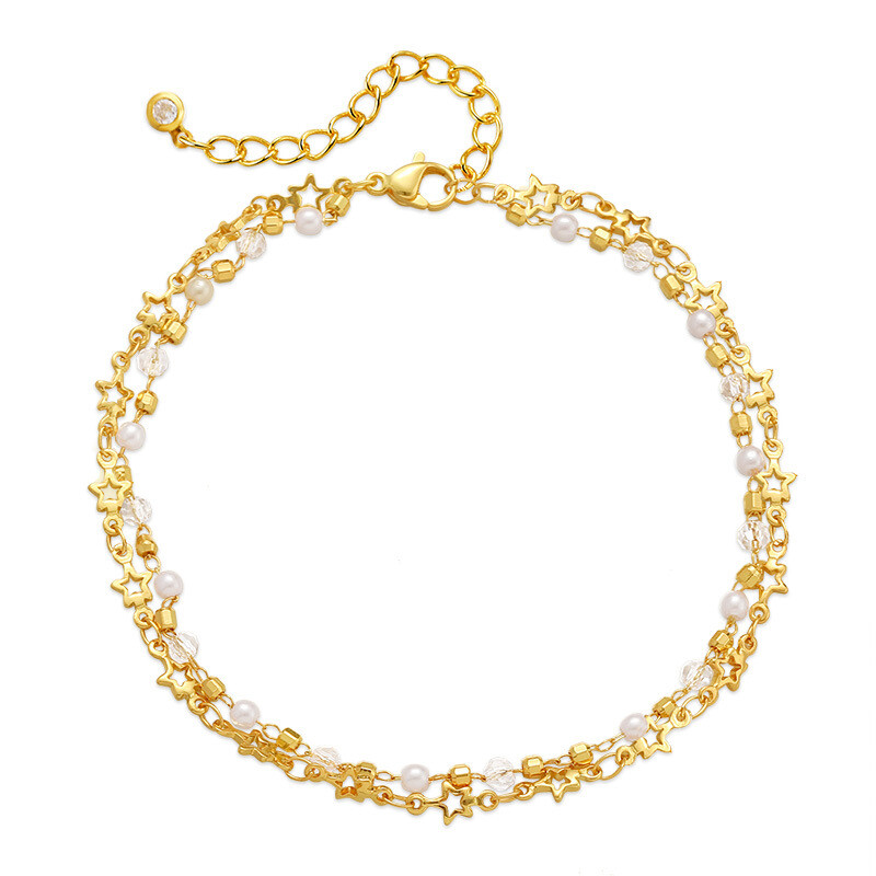 Variu dengtas 18K auksinis korėjietiškas Pentagram grandinės dizaino variantas. Romantiškas ir elegantiškas žavus papuošalas perlų apyrankės moterims