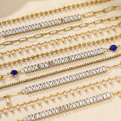 Madinga dvigubo sluoksnio kulkšnies apyrankė moterims Madinga nerūdijančio plieno „Iced Out CZ Stones“ kulkšnies papuošalai vakarėliui, vestuvių papuošalai, mergaičių dovana 2024 m.