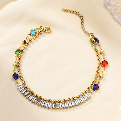 Madinga dvigubo sluoksnio kulkšnies apyrankė moterims Madinga nerūdijančio plieno „Iced Out CZ Stones“ kulkšnies papuošalai vakarėliui, vestuvių papuošalai, mergaičių dovana 2024 m.