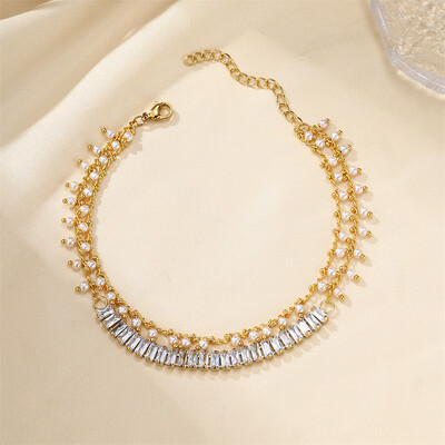 Madinga dvigubo sluoksnio kulkšnies apyrankė moterims Madinga nerūdijančio plieno „Iced Out CZ Stones“ kulkšnies papuošalai vakarėliui, vestuvių papuošalai, mergaičių dovana 2024 m.