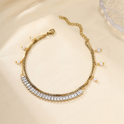 Madinga dvigubo sluoksnio kulkšnies apyrankė moterims Madinga nerūdijančio plieno „Iced Out CZ Stones“ kulkšnies papuošalai vakarėliui, vestuvių papuošalai, mergaičių dovana 2024 m.