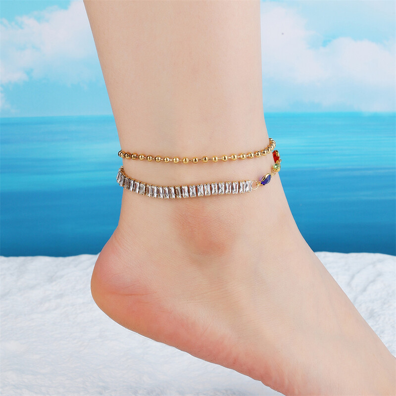 Madinga dvigubo sluoksnio kulkšnies apyrankė moterims Madinga nerūdijančio plieno „Iced Out CZ Stones“ kulkšnies papuošalai vakarėliui, vestuvių papuošalai, mergaičių dovana 2024 m.