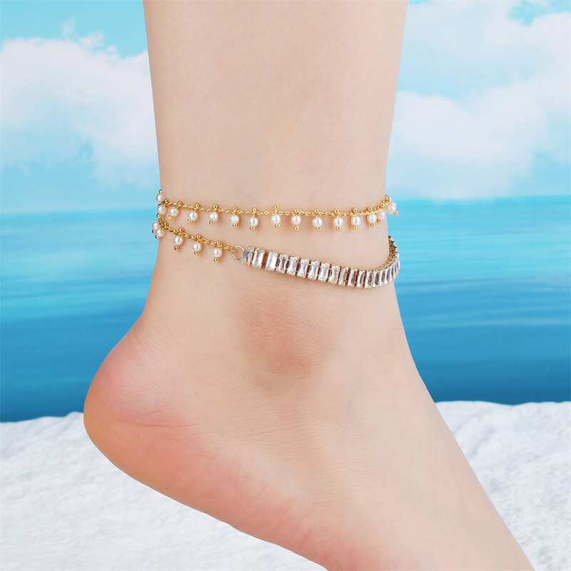 Madinga dvigubo sluoksnio kulkšnies apyrankė moterims Madinga nerūdijančio plieno „Iced Out CZ Stones“ kulkšnies papuošalai vakarėliui, vestuvių papuošalai, mergaičių dovana 2024 m.