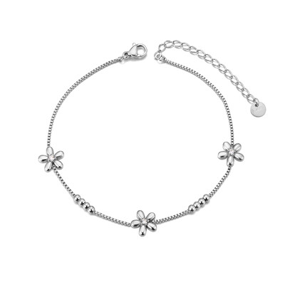 JeeMango nerūdijančio plieno kubinio cirkonio gėlių žiedinė apyrankė moterims 18K paauksuota grandinėlė papuošalai браслет на ногу JA24015