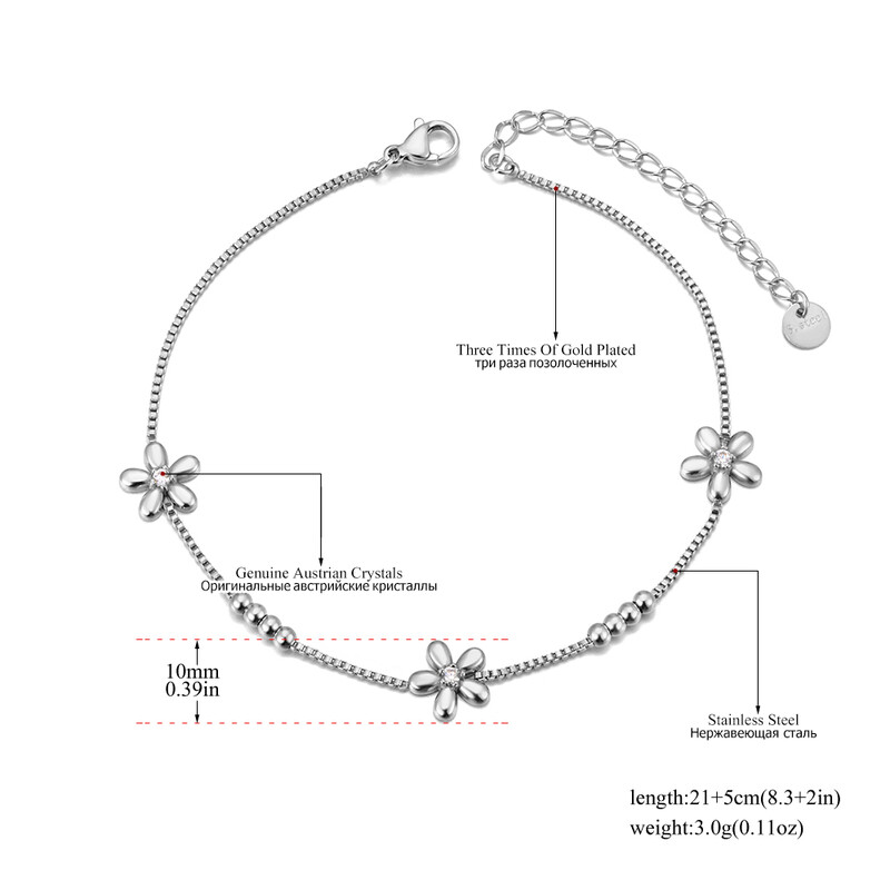 JeeMango nerūdijančio plieno kubinio cirkonio gėlių žiedinė apyrankė moterims 18K paauksuota grandinėlė papuošalai браслет на ногу JA24015