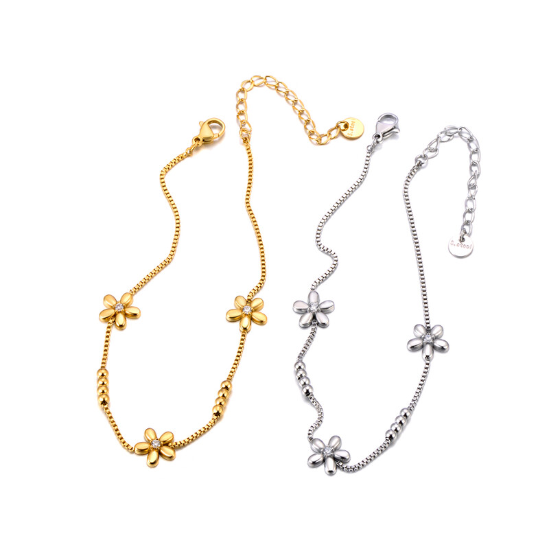 JeeMango nerūdijančio plieno kubinio cirkonio gėlių žiedinė apyrankė moterims 18K paauksuota grandinėlė papuošalai браслет на ногу JA24015