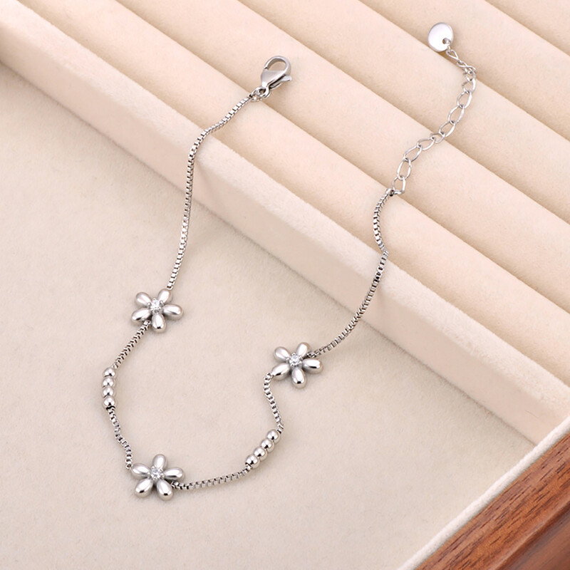 JeeMango nerūdijančio plieno kubinio cirkonio gėlių žiedinė apyrankė moterims 18K paauksuota grandinėlė papuošalai браслет на ногу JA24015