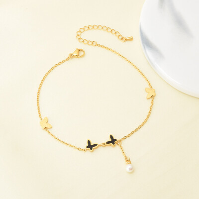 316L nerūdijančio plieno Nauji madingi aukščiausios klasės papuošalai Daug drugelių perlų kutų žavesio grandinėlė Elegantiškas kulkšnis moterims