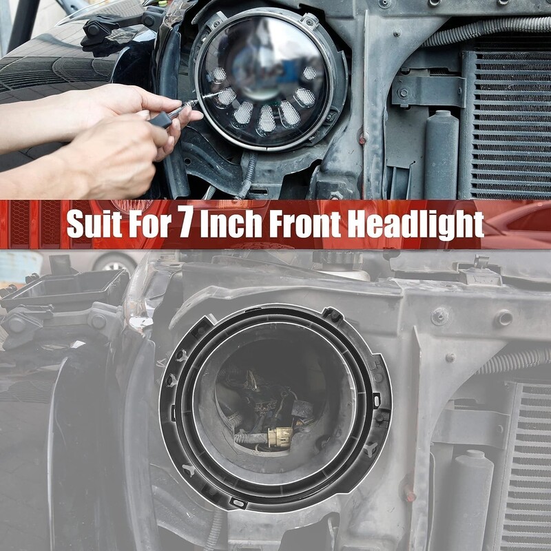 7 colių apvalaus priekinio žibinto tvirtinimo žiedo laikiklis su priekinių žibintų metaliniais žiedais, skirtas Jeep Wrangler JK 07-17 LED priekiniams žibintams