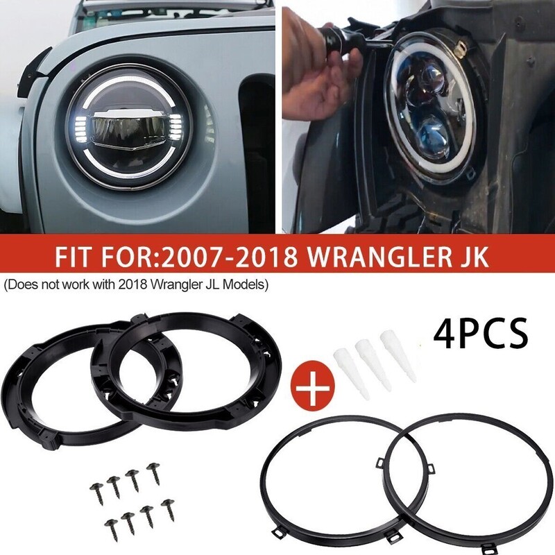 7 colių apvalaus priekinio žibinto tvirtinimo žiedo laikiklis su priekinių žibintų metaliniais žiedais, skirtas Jeep Wrangler JK 07-17 LED priekiniams žibintams