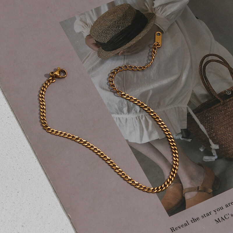 2023. g. Jaunas, bez aptraipīšanas, hipoalerģiskas 2,5 mm 6 mm 8 mm Kubas ķēdes, apzeltītas potītes sievietēm vasaras pludmales kāju rokassprādzes rotaslietas