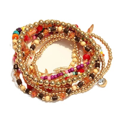 9 vnt Bohemia karoliukais papuoštos kulkšnies apyrankės jūros paplūdimio stiliaus įvairiaspalvės moteriškos paplūdimio vėjo žvaigždės kulkšnies apyrankės