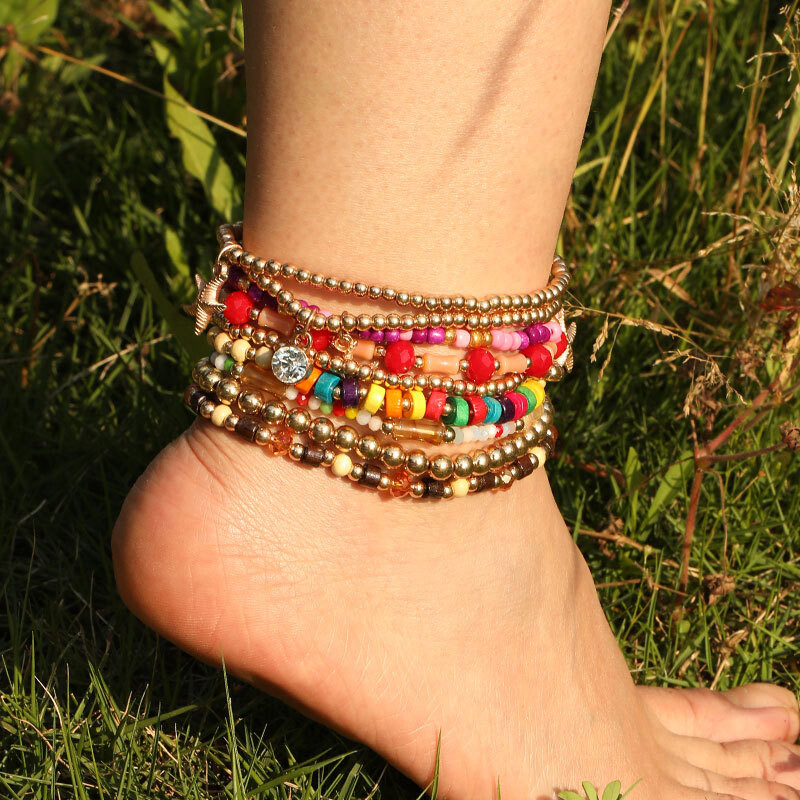 9 vnt Bohemia karoliukais papuoštos kulkšnies apyrankės jūros paplūdimio stiliaus įvairiaspalvės moteriškos paplūdimio vėjo žvaigždės kulkšnies apyrankės