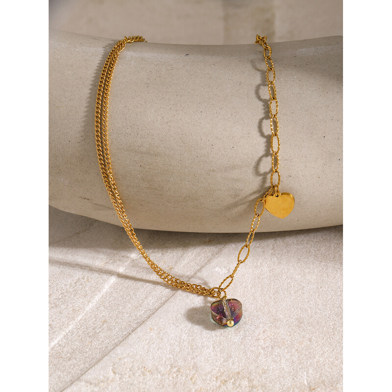 „Uworld Heart“ nerūdijančio plieno sluoksniuota vasaros kulkšnies 2024 m. prašmatnūs stilingi papuošalai, akmens karoliukai, žvyro, rankų darbo grandinėlė moterims