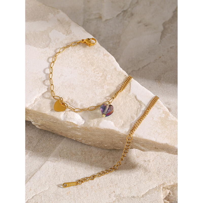 „Uworld Heart“ nerūdijančio plieno sluoksniuota vasaros kulkšnies 2024 m. prašmatnūs stilingi papuošalai, akmens karoliukai, žvyro, rankų darbo grandinėlė moterims