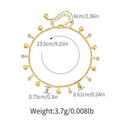 Minimalist Geometrică Piesă Circulară Mică Placat cu Cupru Lanț de aur de 18K Resistentă la apă Bijuterii de gleznă pentru femei la modă din zirconiu
