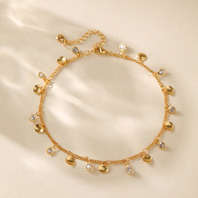 Minimalist Geometrică Piesă Circulară Mică Placat cu Cupru Lanț de aur de 18K Resistentă la apă Bijuterii de gleznă pentru femei la modă din zirconiu