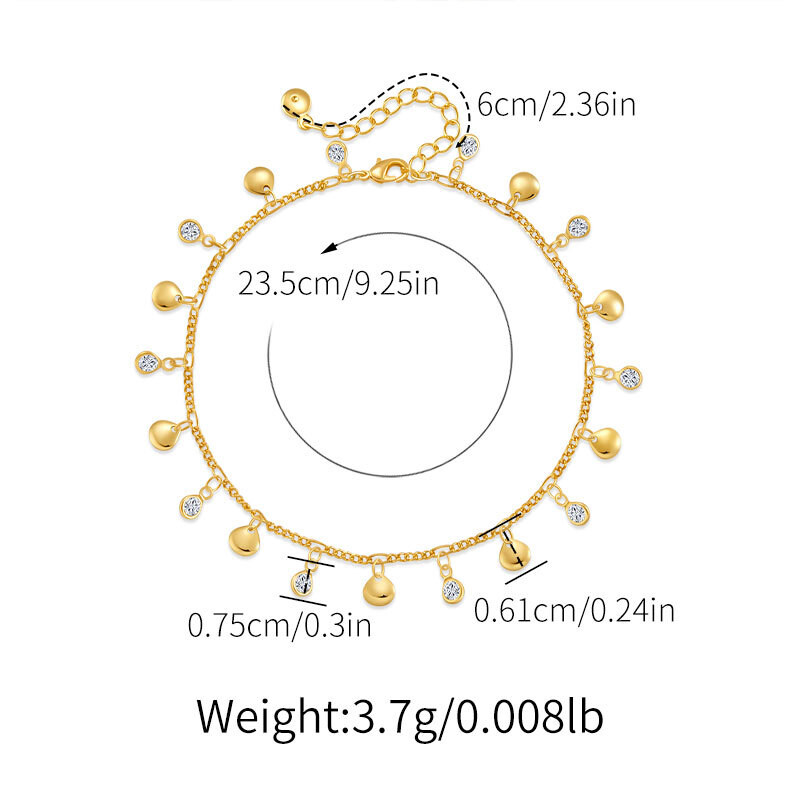Minimalist Geometrică Piesă Circulară Mică Placat cu Cupru Lanț de aur de 18K Resistentă la apă Bijuterii de gleznă pentru femei la modă din zirconiu