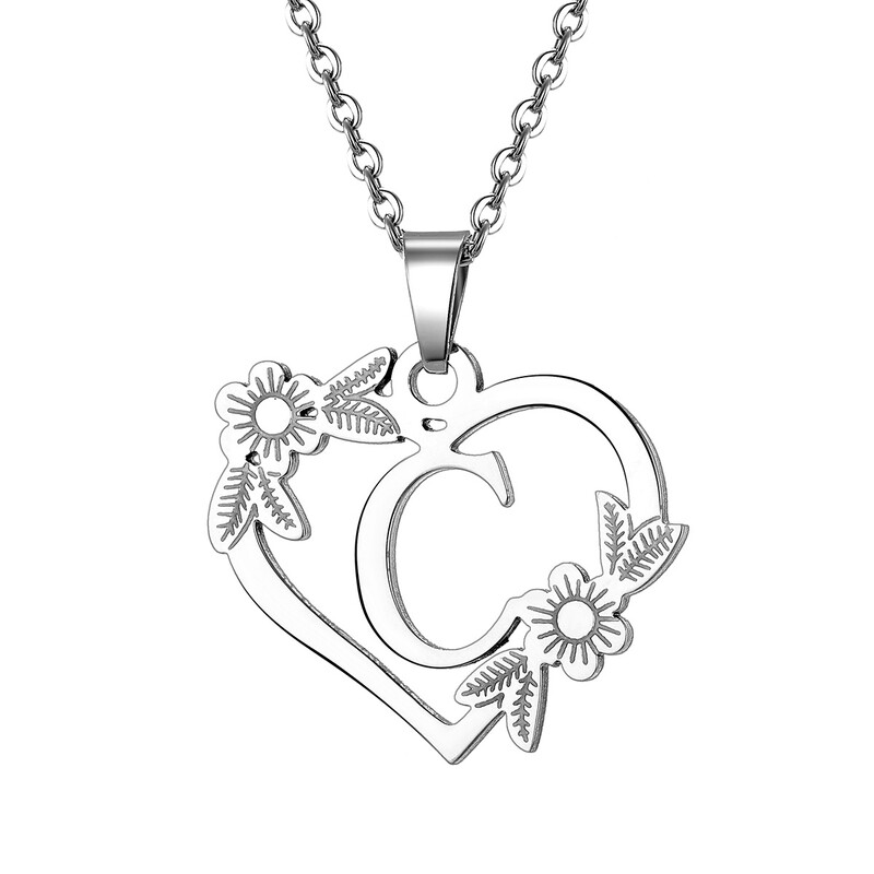 Europos ir Amerikos nauji karoliai 26 didžiųjų angliškų raidžių tuščiavidurių širdies pakabukas slyvų spalvos lapų karoliai baltas K raktų pakabukas