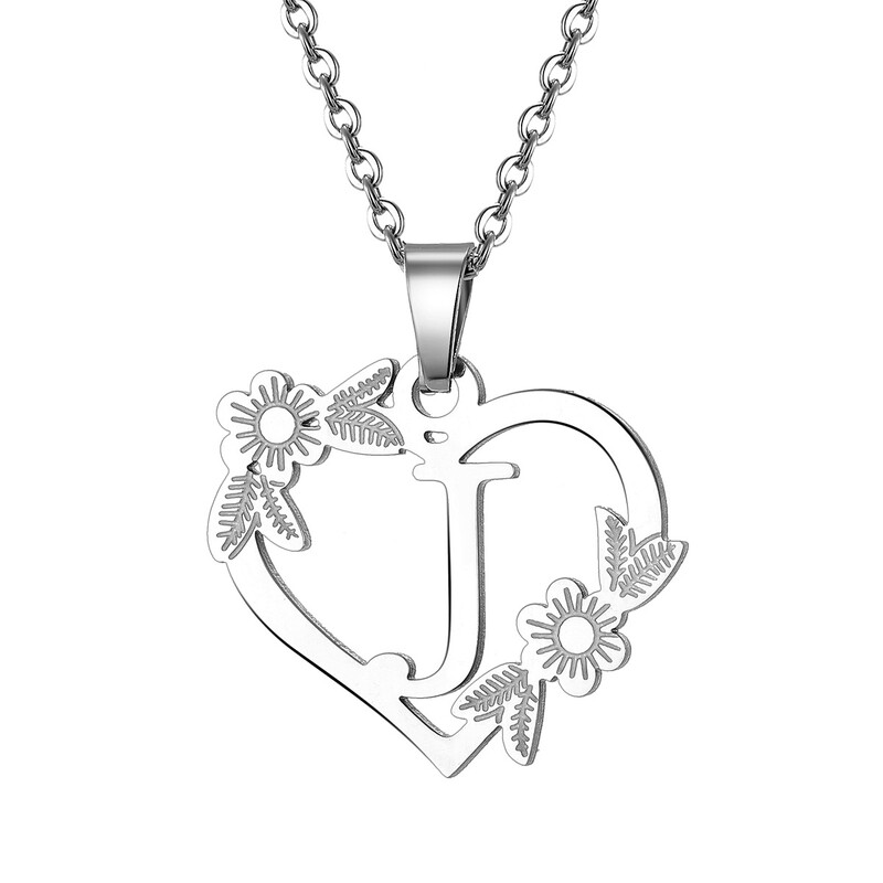 Europos ir Amerikos nauji karoliai 26 didžiųjų angliškų raidžių tuščiavidurių širdies pakabukas slyvų spalvos lapų karoliai baltas K raktų pakabukas